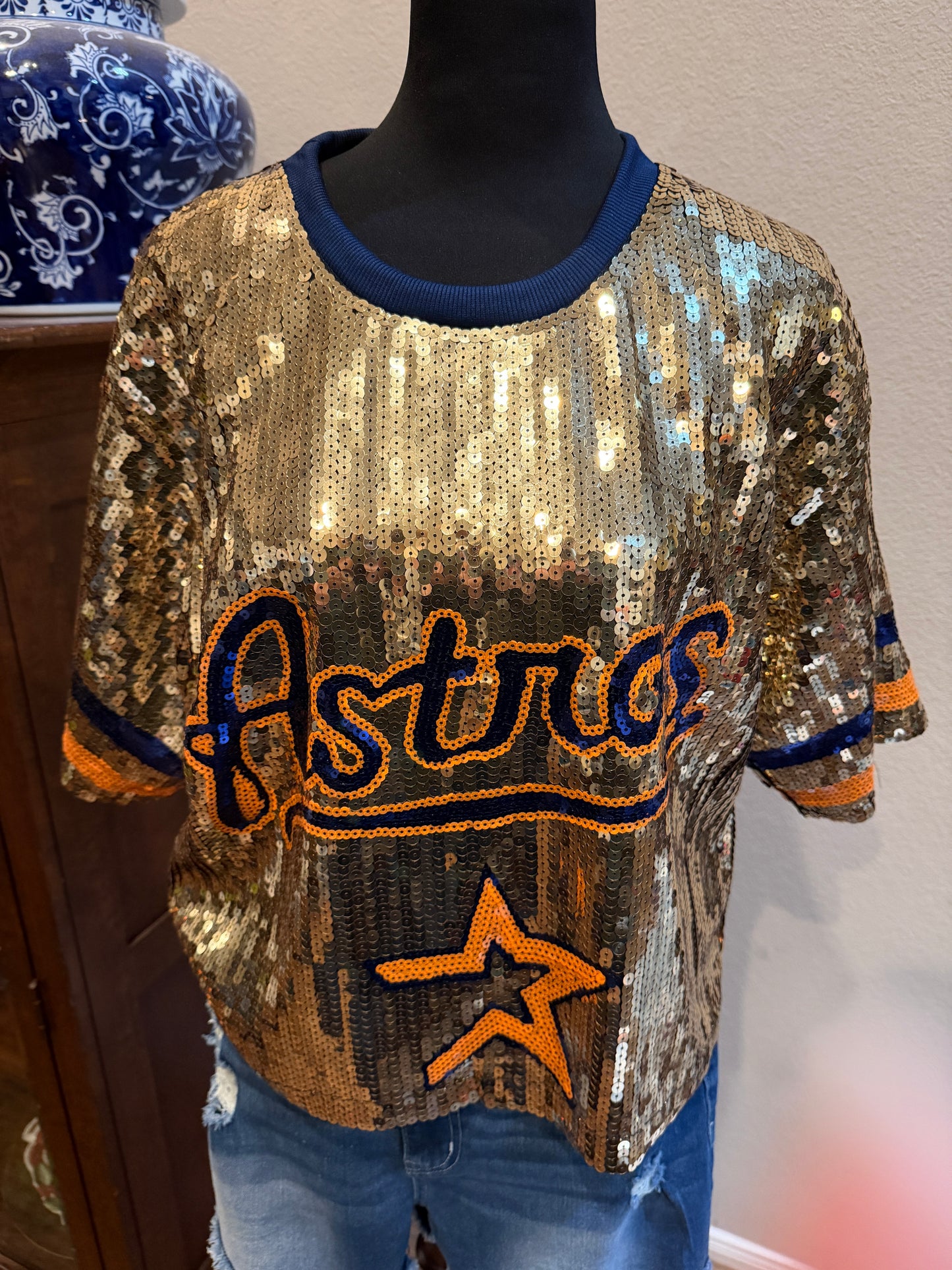 Astros Inspired Crop Sequins