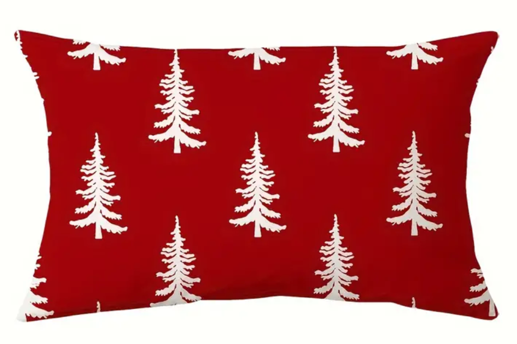 Christmas Pillow Cover - red w/ white trees