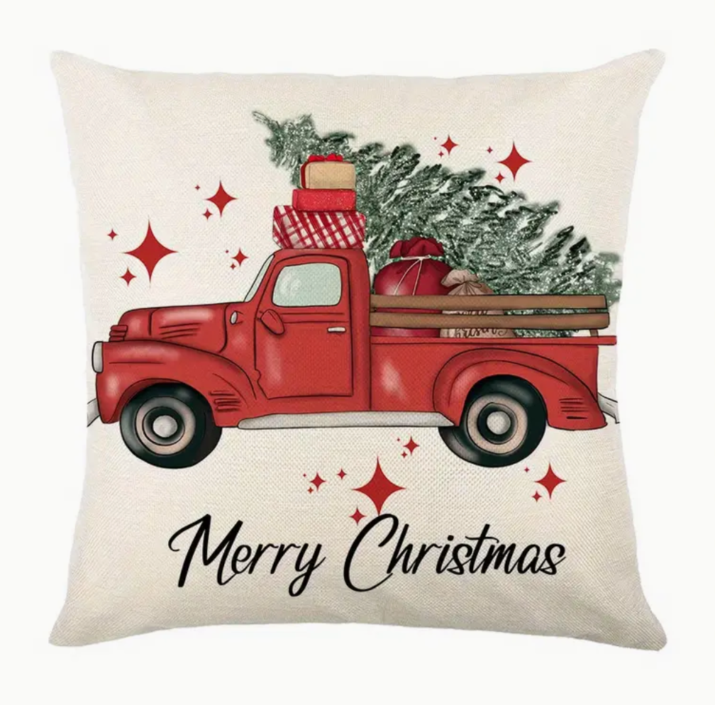 Merry XMAS truck pillow cover
