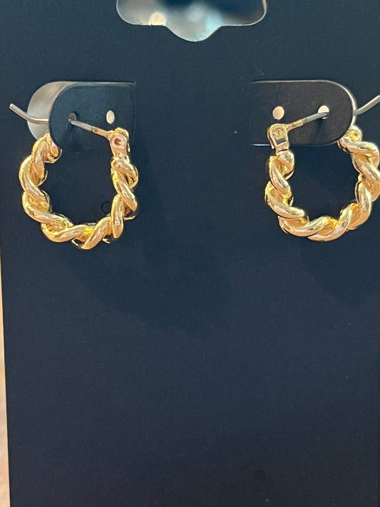 Gold tight twist small hoop earrings