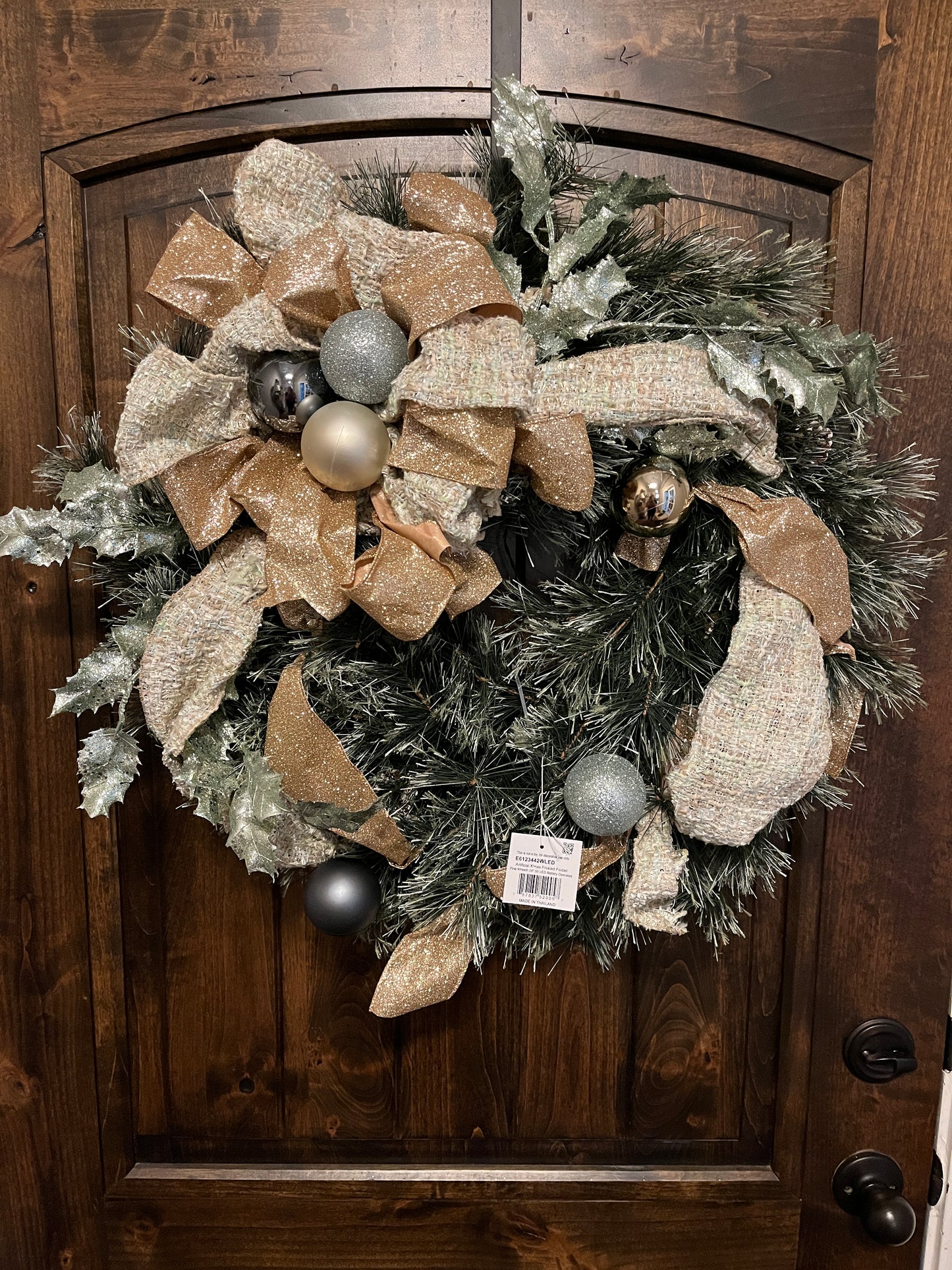 Ice blue and champagne Xmas wreath pre-lit