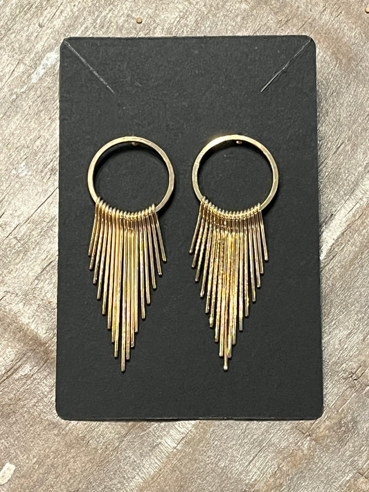 Gold earrings with dangling gold