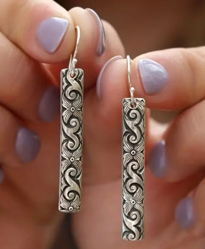 Boho Retro Party Jewelry - Fashionable Ladies Bar Pendant Earrings with Texture