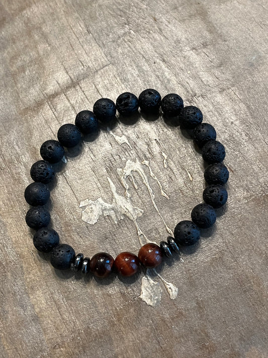 Lava stone and tiger eye stone beaded bracelet