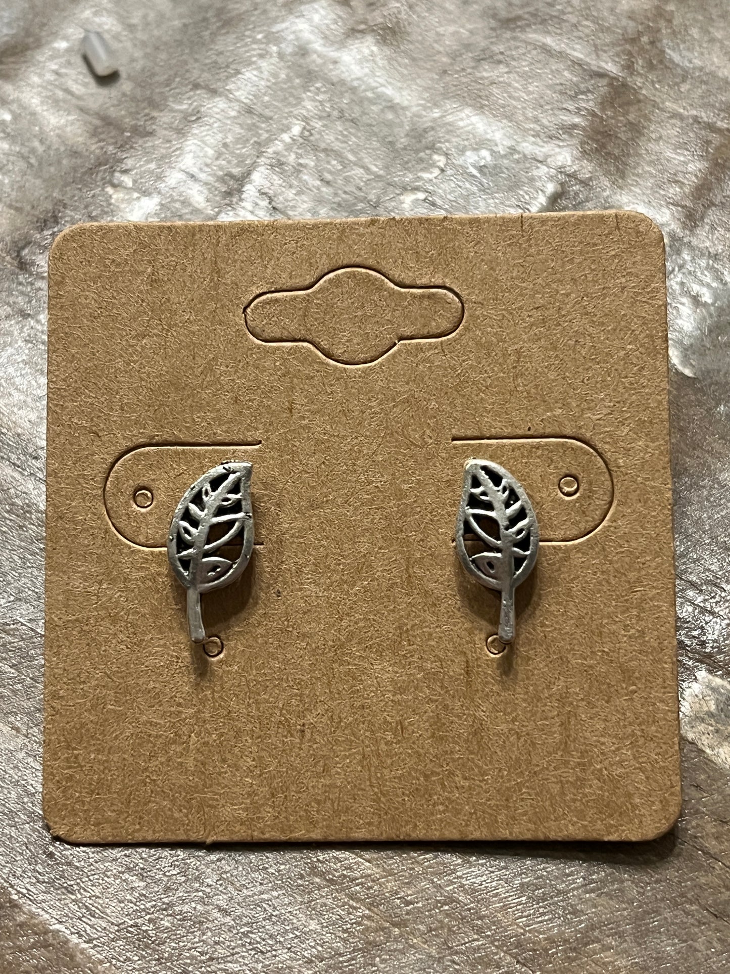 Small silver leaf stud earrings