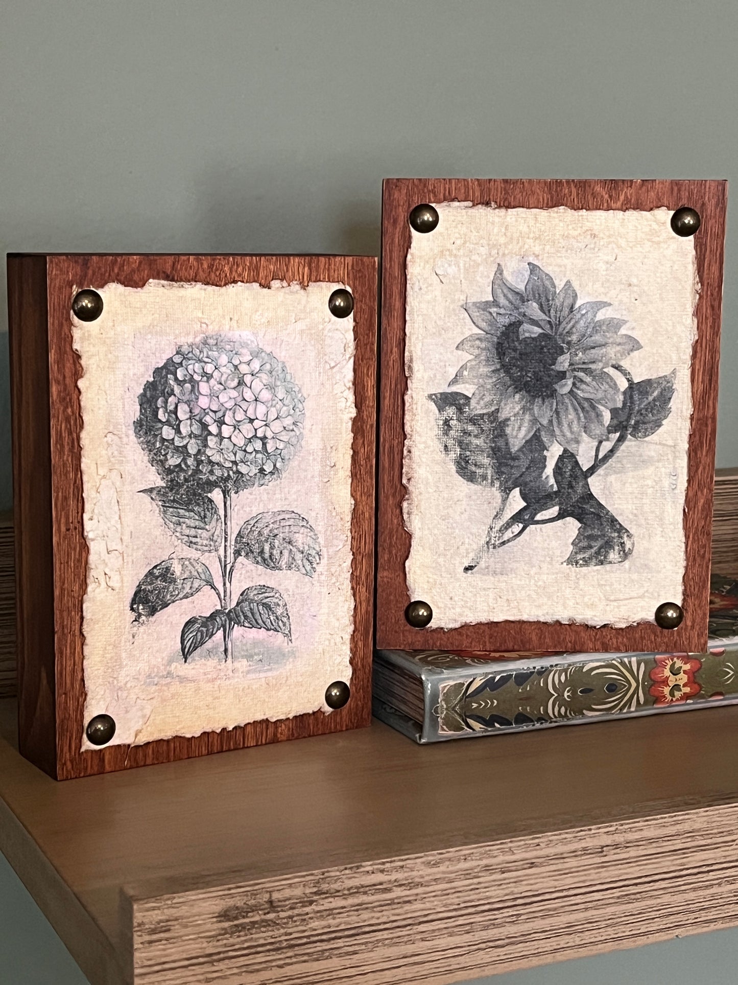 Vintage Print Art on Wood Block