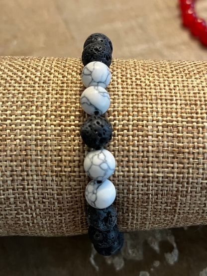 Lava rock and white Howlite bead bracelet