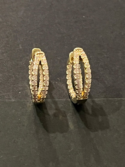 Double-layer curved 14k Gold plated Huggie Hoop Earrings with CZ inlay in front and back