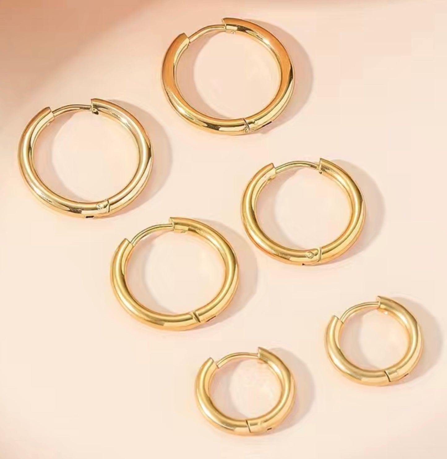 Gorgeous 18K Gold Plated Women's Small Hoop Huggie Earrings - 3 sizes outside diameter - 20mm, 18mm, 15mm