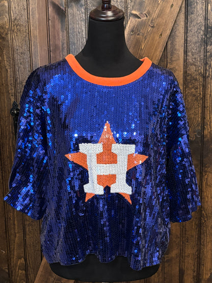 Astros Inspired Crop Sequins