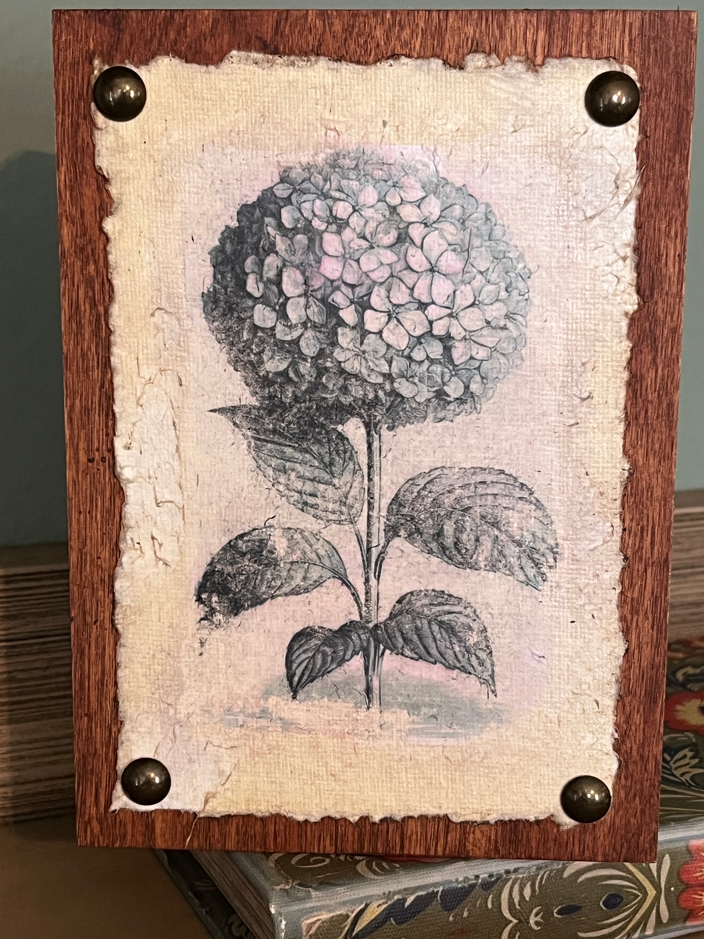 Vintage Print Art on Wood Block