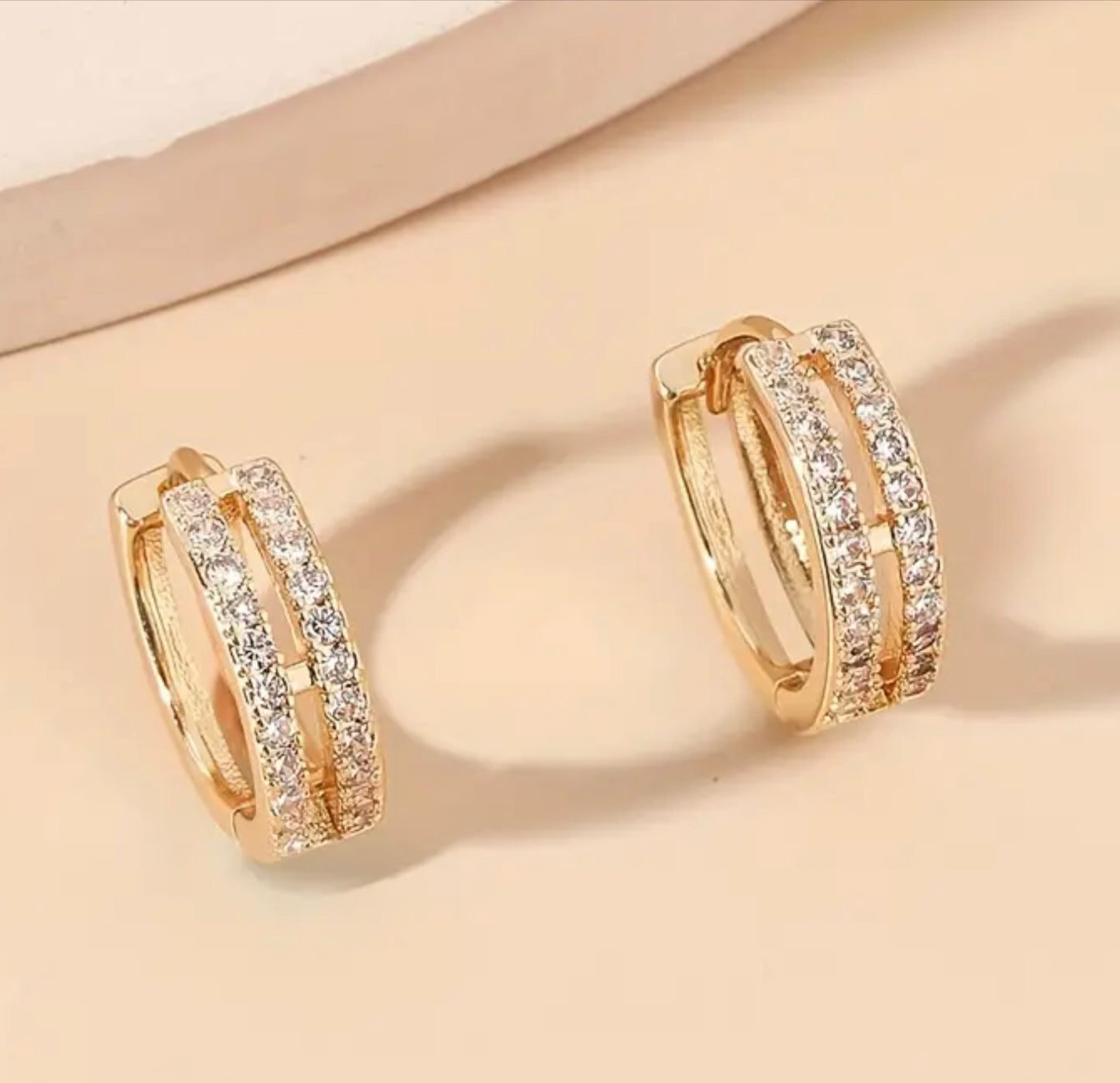 Double-layer Golden Hoop Earrings With Full Shiny CZ inlay