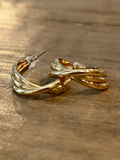 triple twist gold earrings