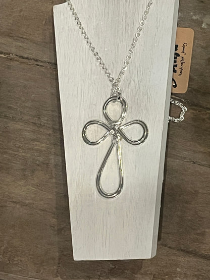 Silver Plated Pendant Necklace - Looped Cross