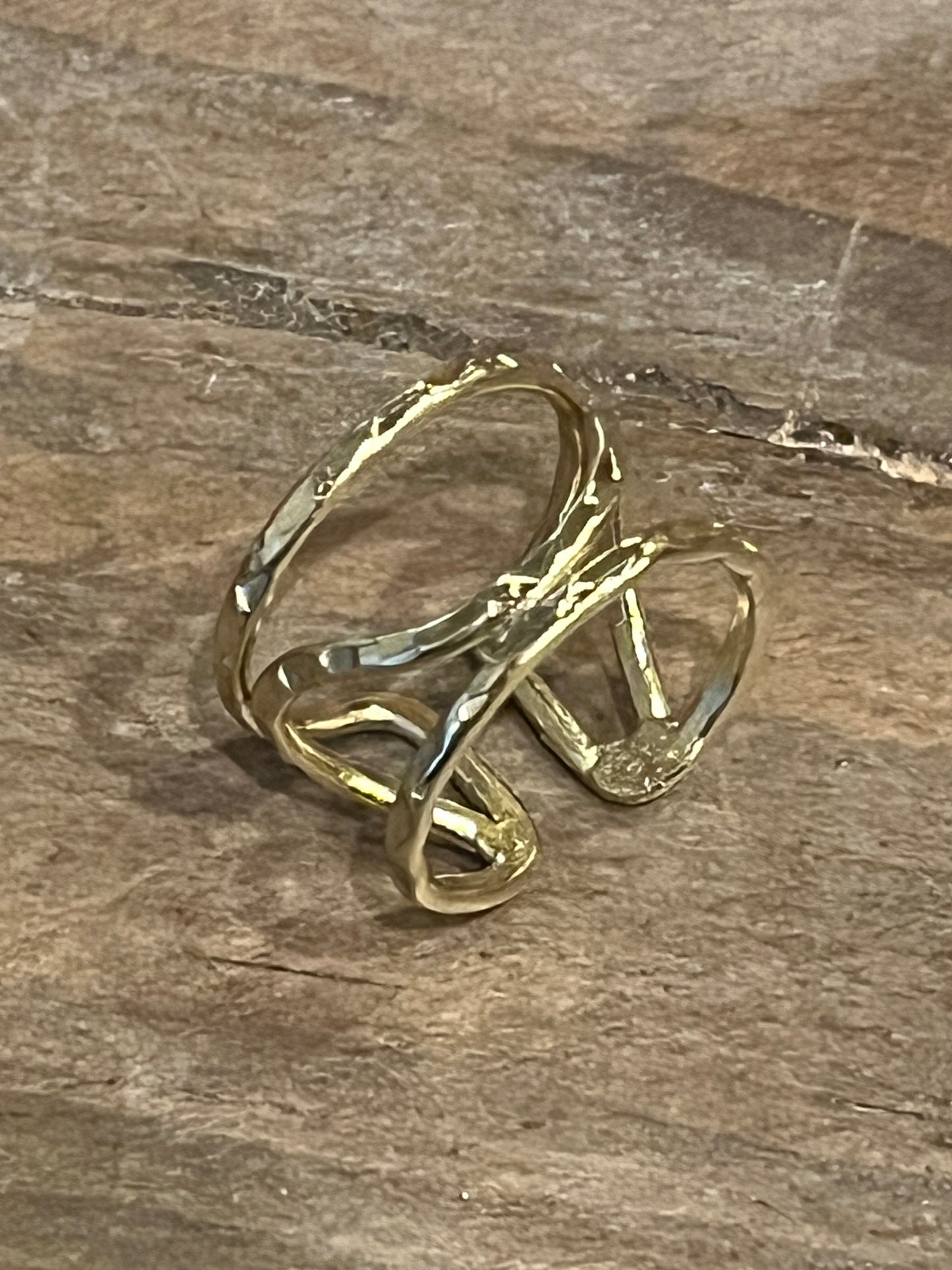 Gold Plated Adjustable Ring - Center Curved Line