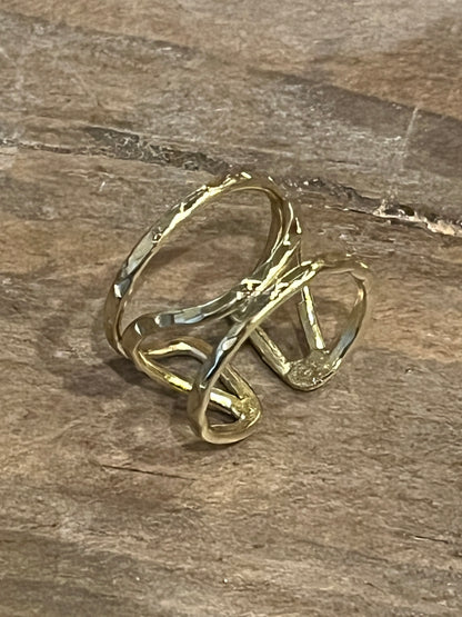 Gold Plated Adjustable Ring - Center Curved Line