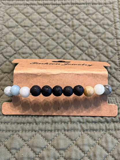 Lava stone and Amazon stone beaded bracelet