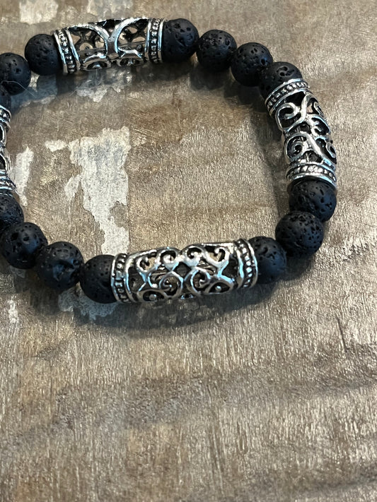 Volcanic stone Viking bracelet - unisex