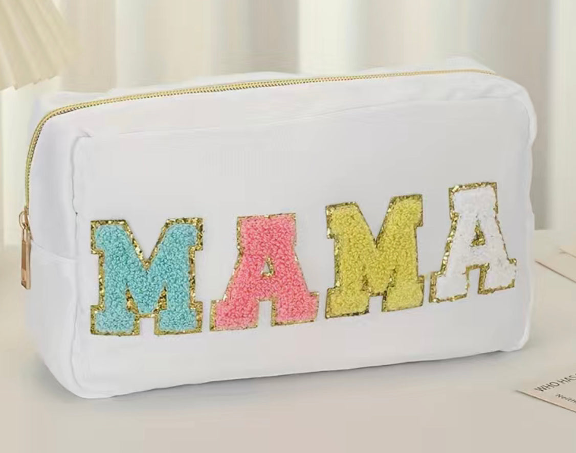 Chenille MAMA and BABY lettered nylon water-resistant zipper bags