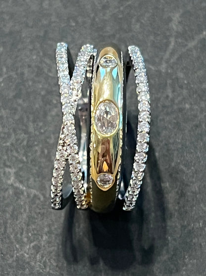 Boho Royal gold and silver ring with inlaid cz -7