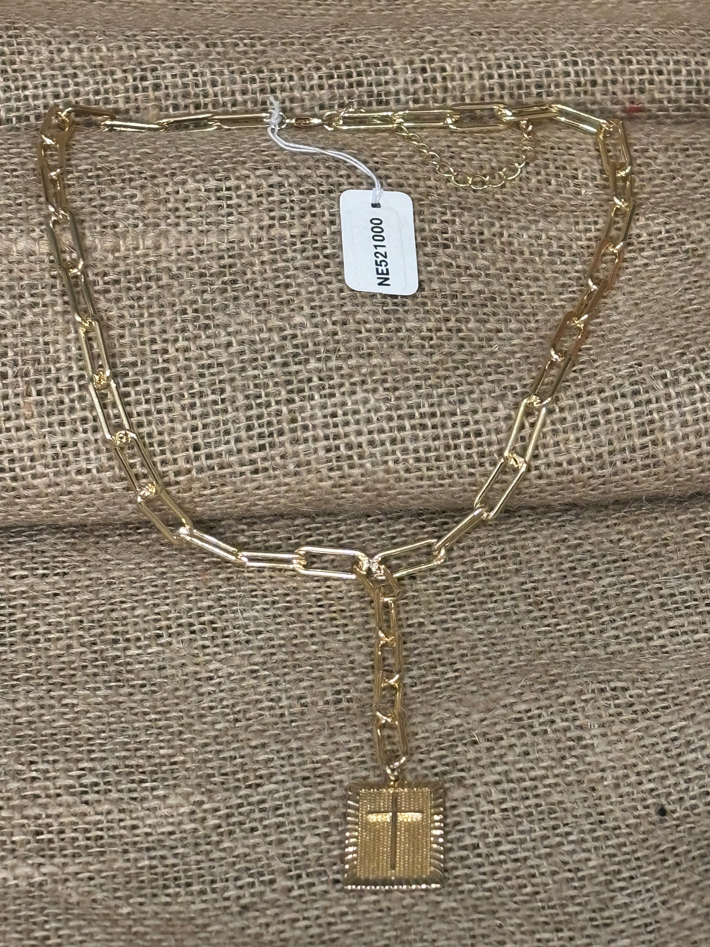 Gold Y-Neck Necklace with a square cross pendant