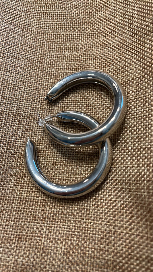 Silver large wide tube hoop earrings