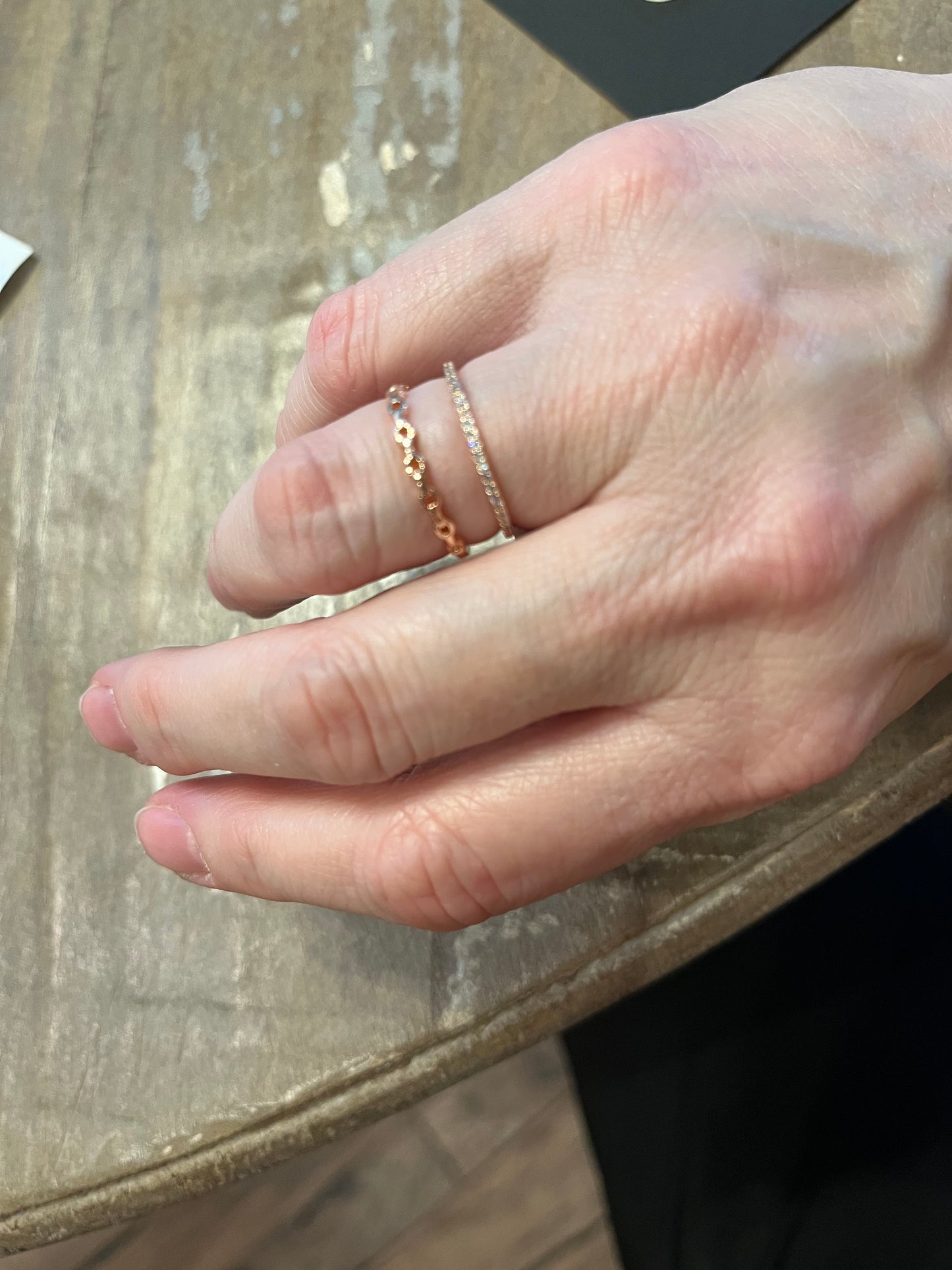 Rose gold split ring with cz and chain detail