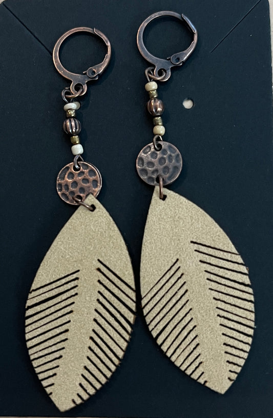 Copper Sueded leaf dangle earrings