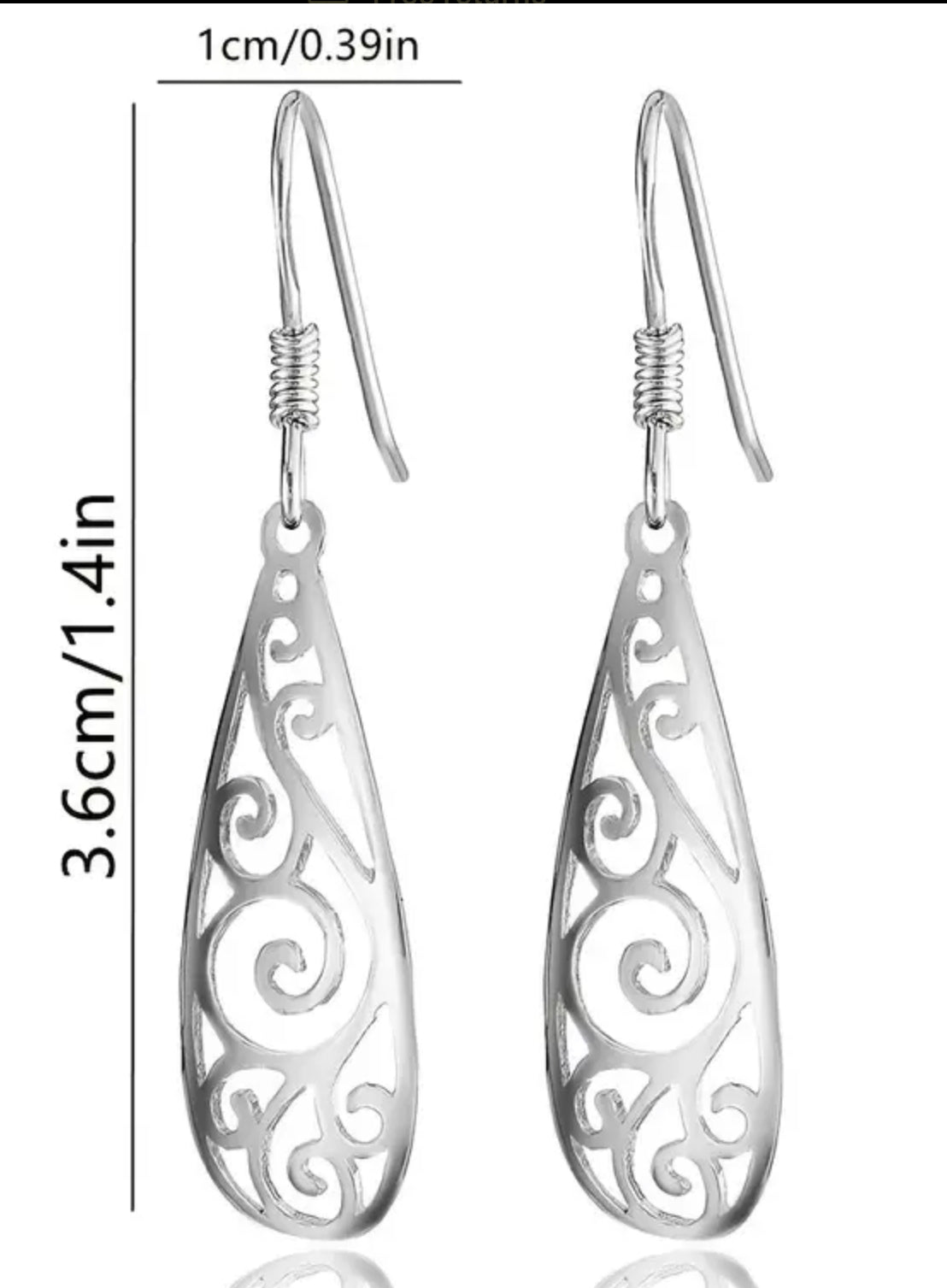 Boho Style Vintage Flower Carved Drop Earrings - 14K white Gold Plated Jewelry Gift for Women - 10mm x 36mm