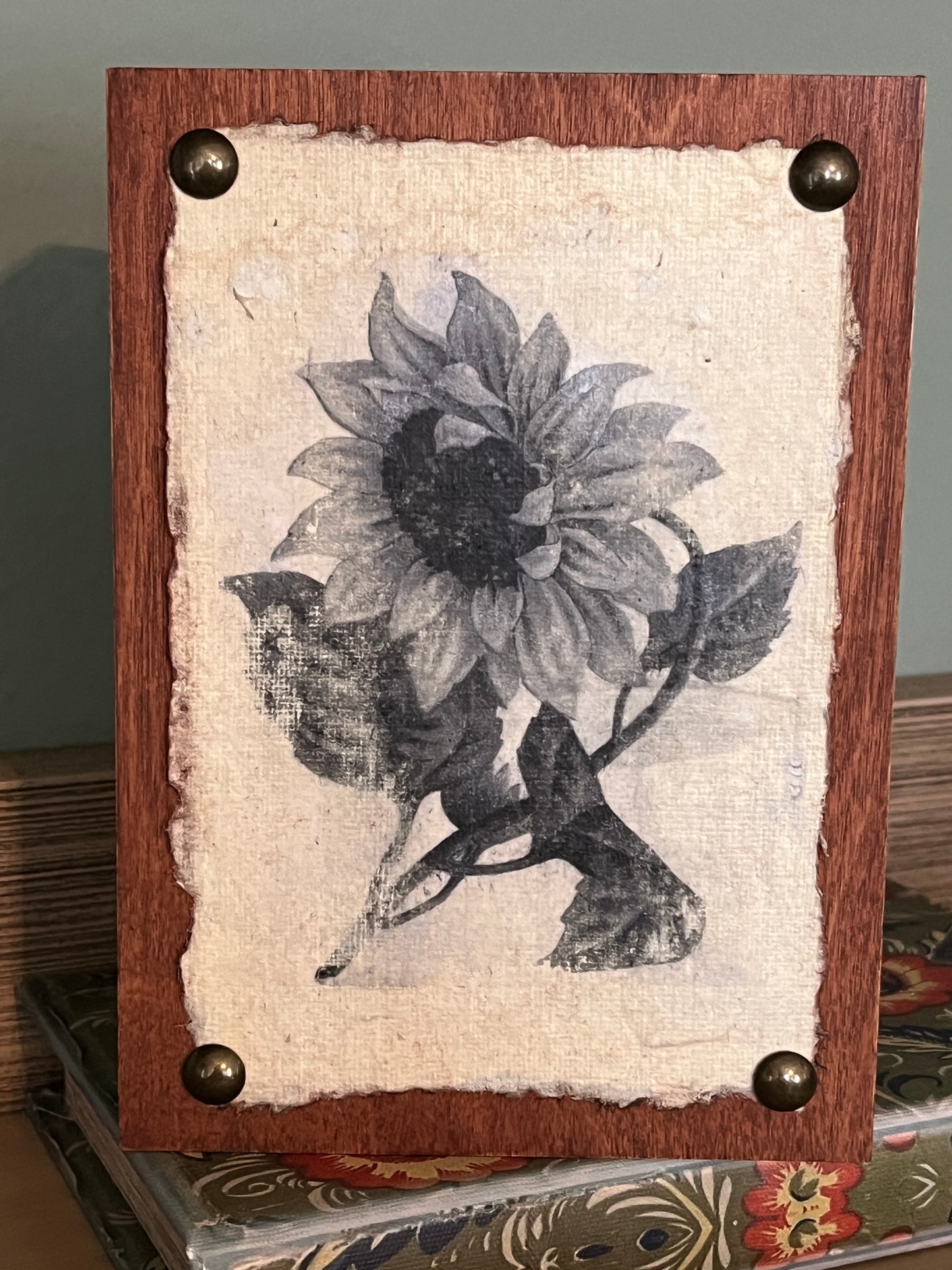 Vintage Print Art on Wood Block