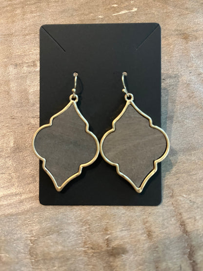 Grey and gold quatrefoil drop earrings