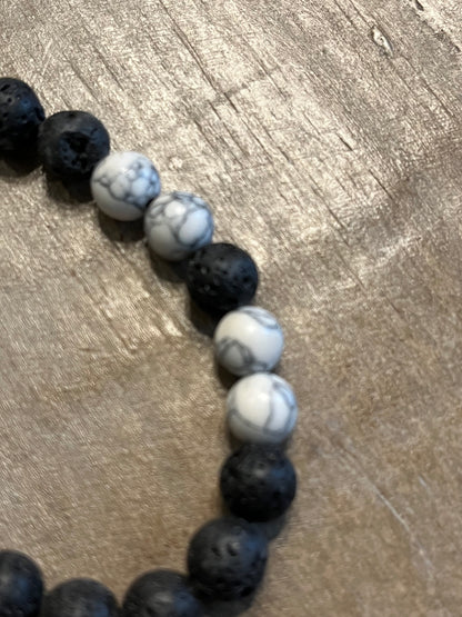 Lava rock and white Howlite bead bracelet