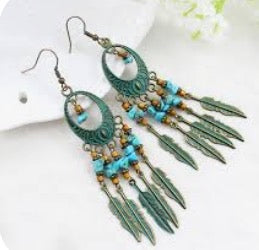 Vintage bohemian style drop leaf earrings