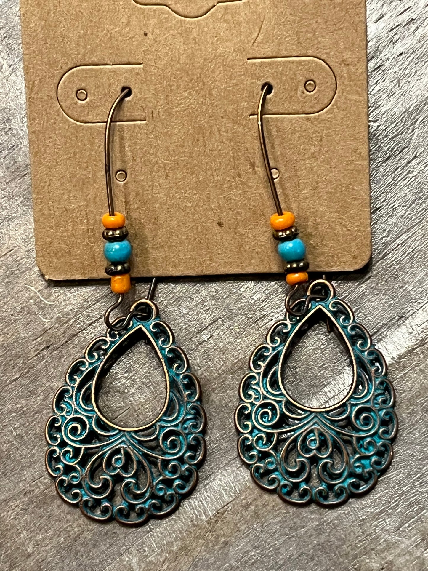 Vintage copper and turquoise drop Boho style earrings