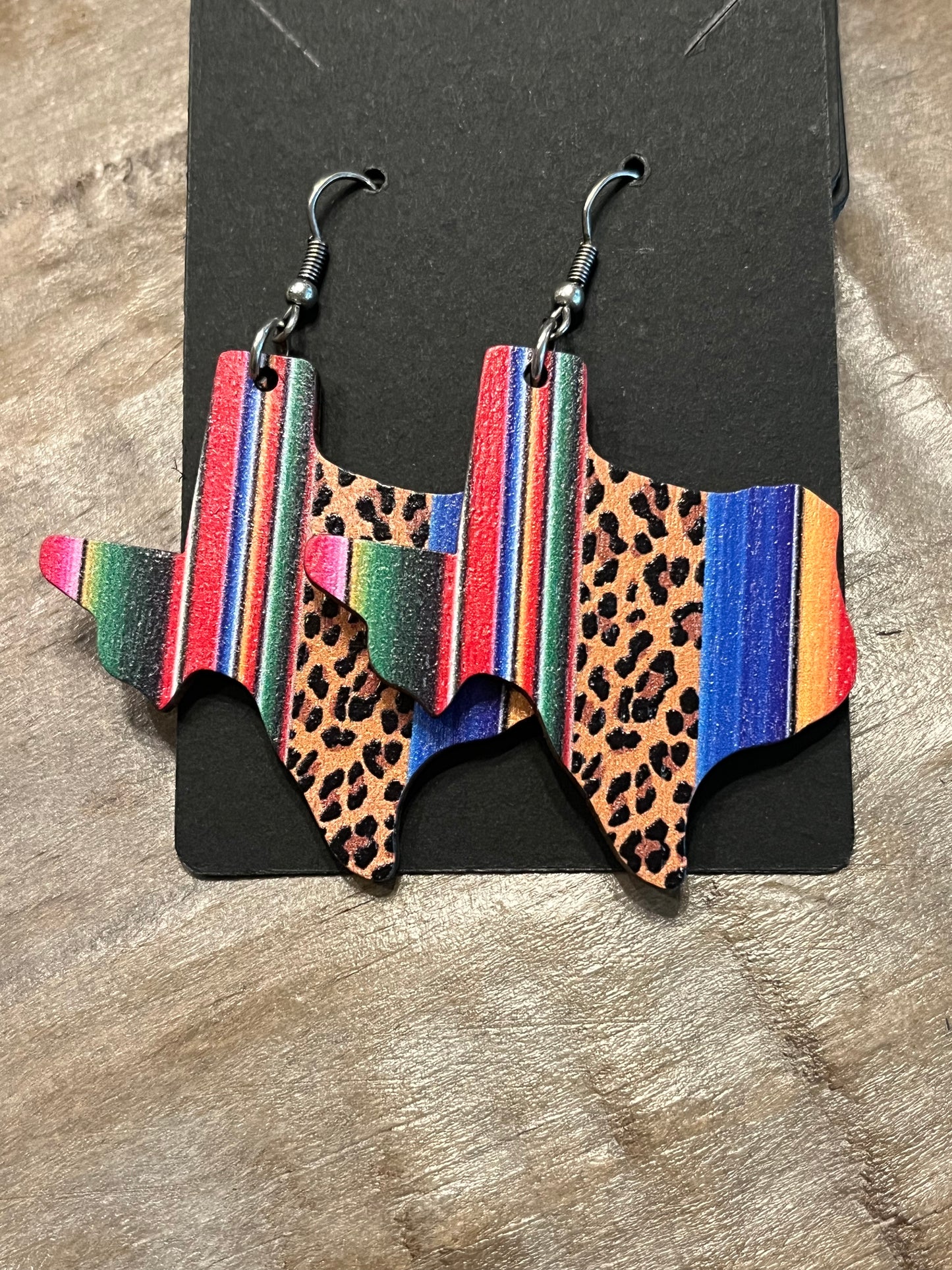 Texas shaped serape print drop earrings