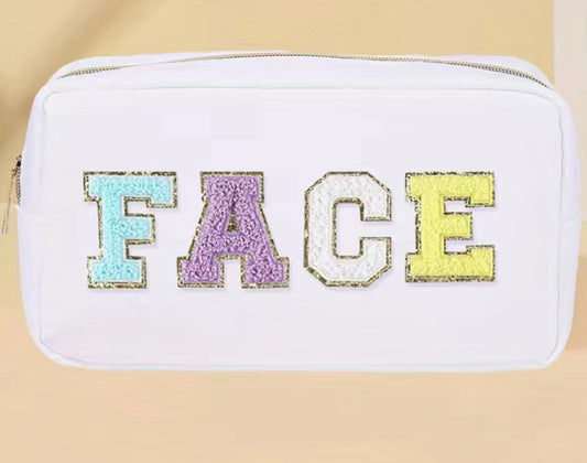 FACE chenille letter make-up bag