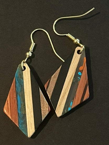 Rhombus shaped Dangle Earrings - Vintage Bohemian Style Wooden Stitching