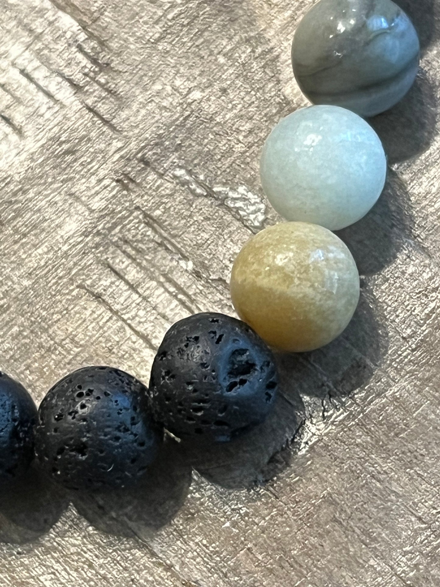 Lava stone and Amazon stone beaded bracelet