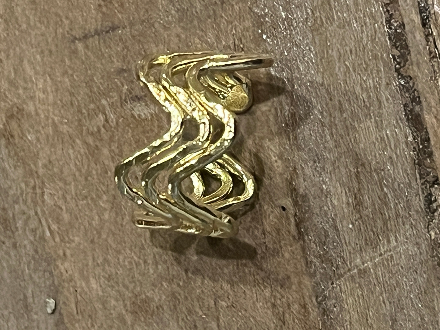 Gold Plated Adjustable Ring - Three Wavy Lines