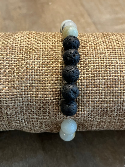 Lava stone and Amazon stone beaded bracelet