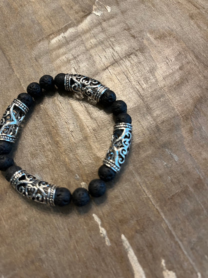 Volcanic stone Viking bracelet - unisex