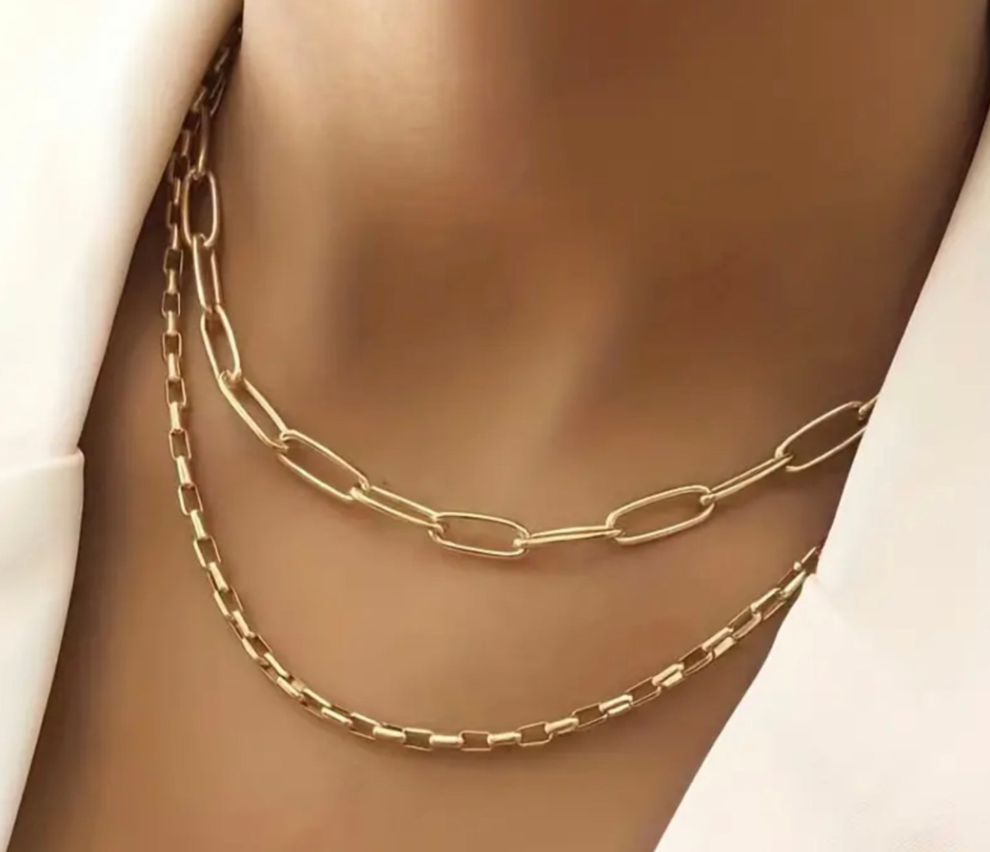 2pcs/Set Chunky Choker 18K Gold Plated Necklaces