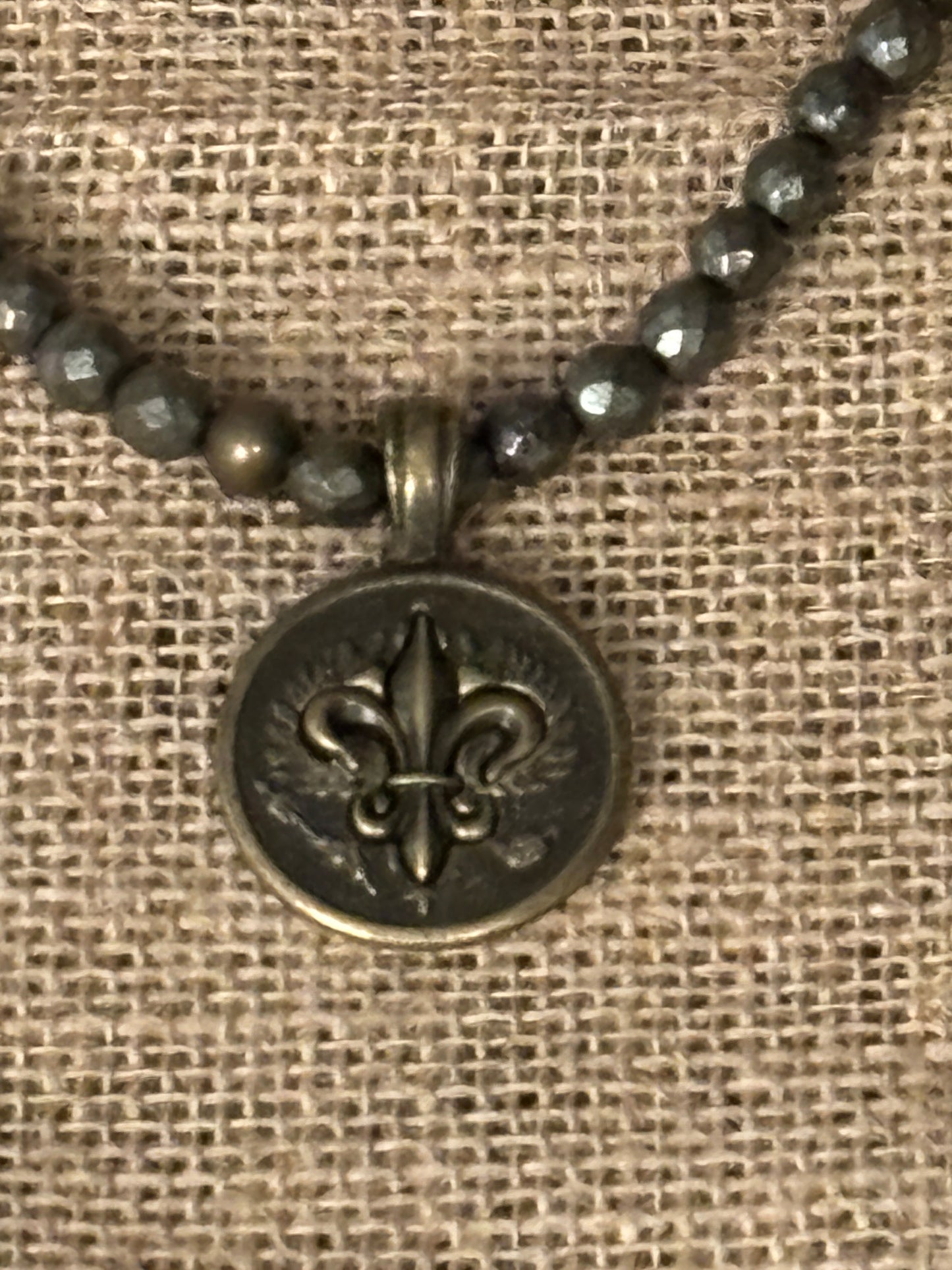 Short Fleur De Lis Pyrite Medallion Necklace