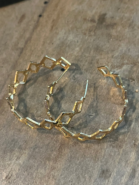 Large geometric gold hoop earrings