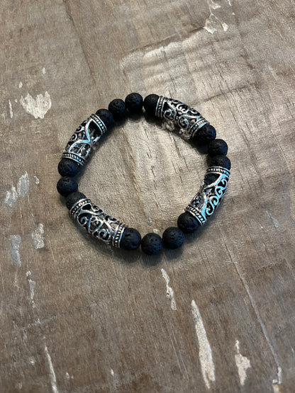 Volcanic stone Viking bracelet - unisex