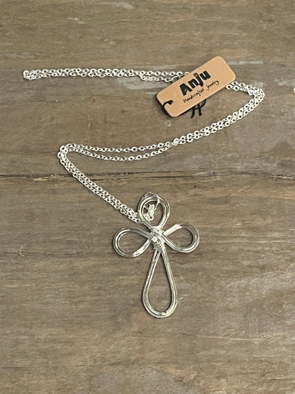 Silver Plated Pendant Necklace - Looped Cross