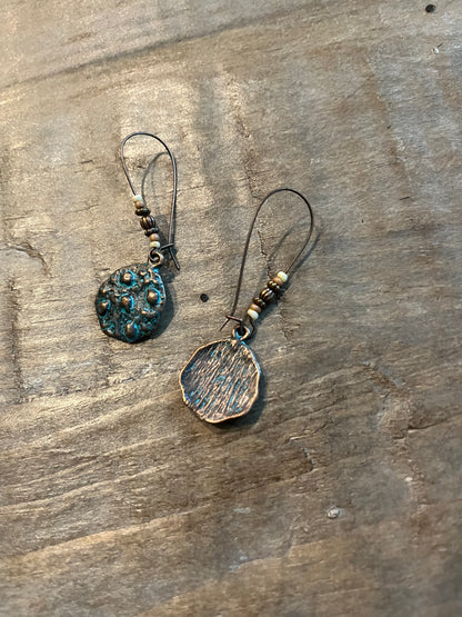 Vintage hook dangle earrings with patina look rustic medallion