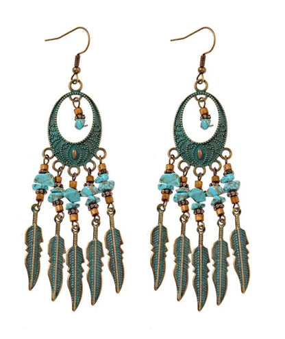 Vintage bohemian style drop leaf earrings