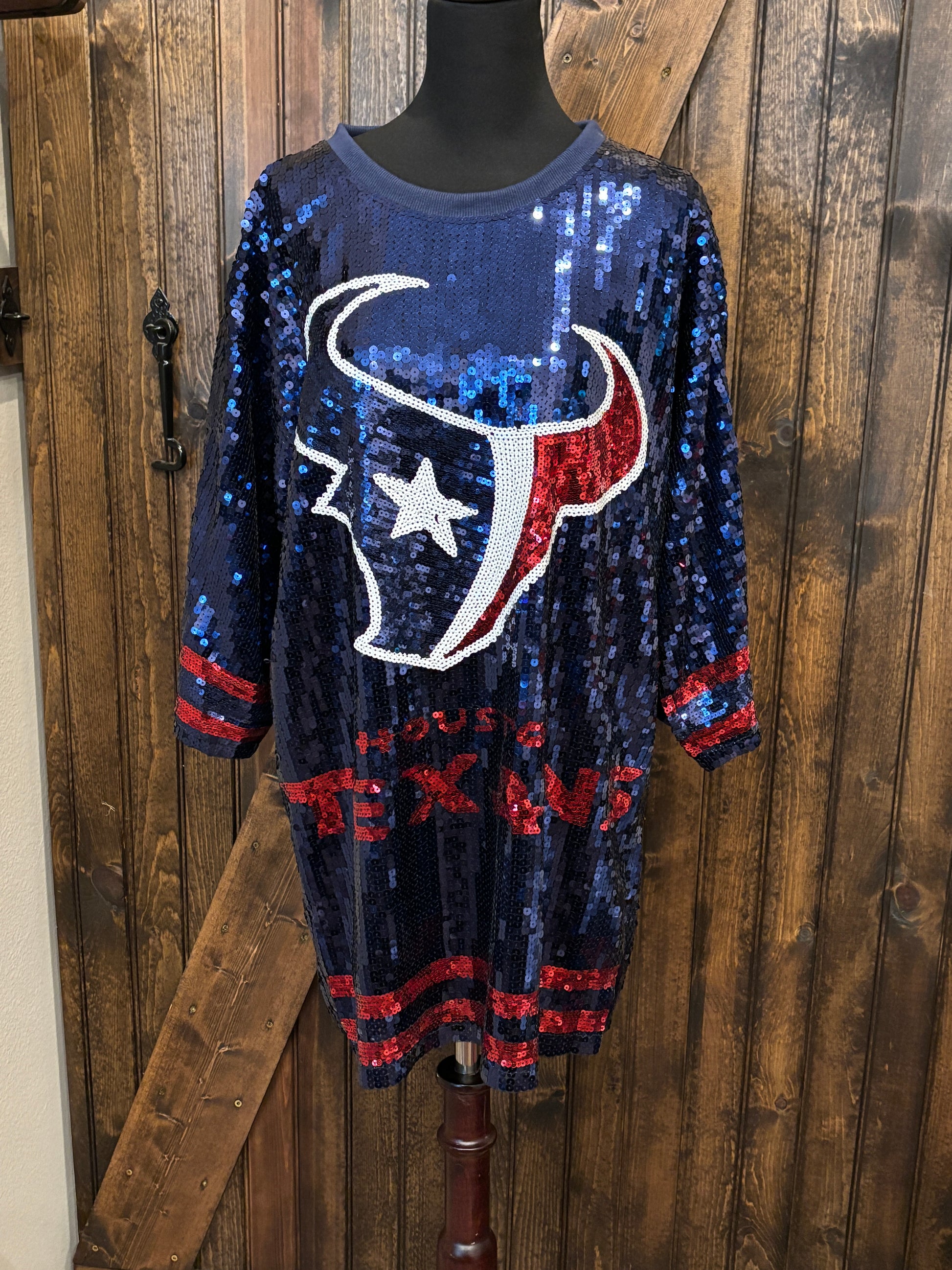 houston texans jersey dress Women's Gameday Couture White/Black Houston Texans Bling It Full Sequin Jersey Dress