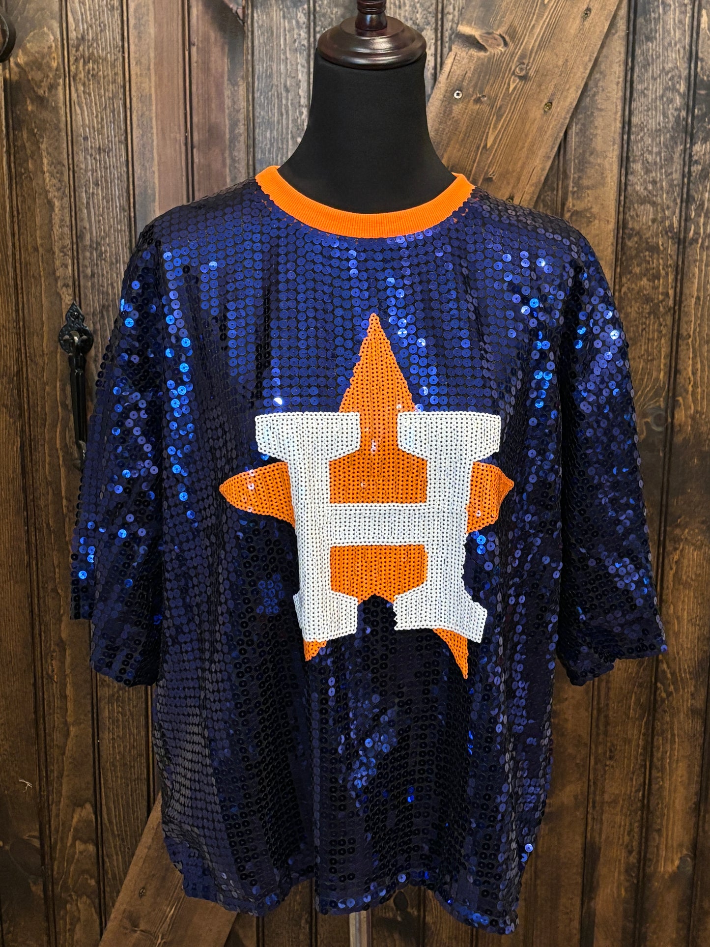 Astros Inspired Crop Sequins